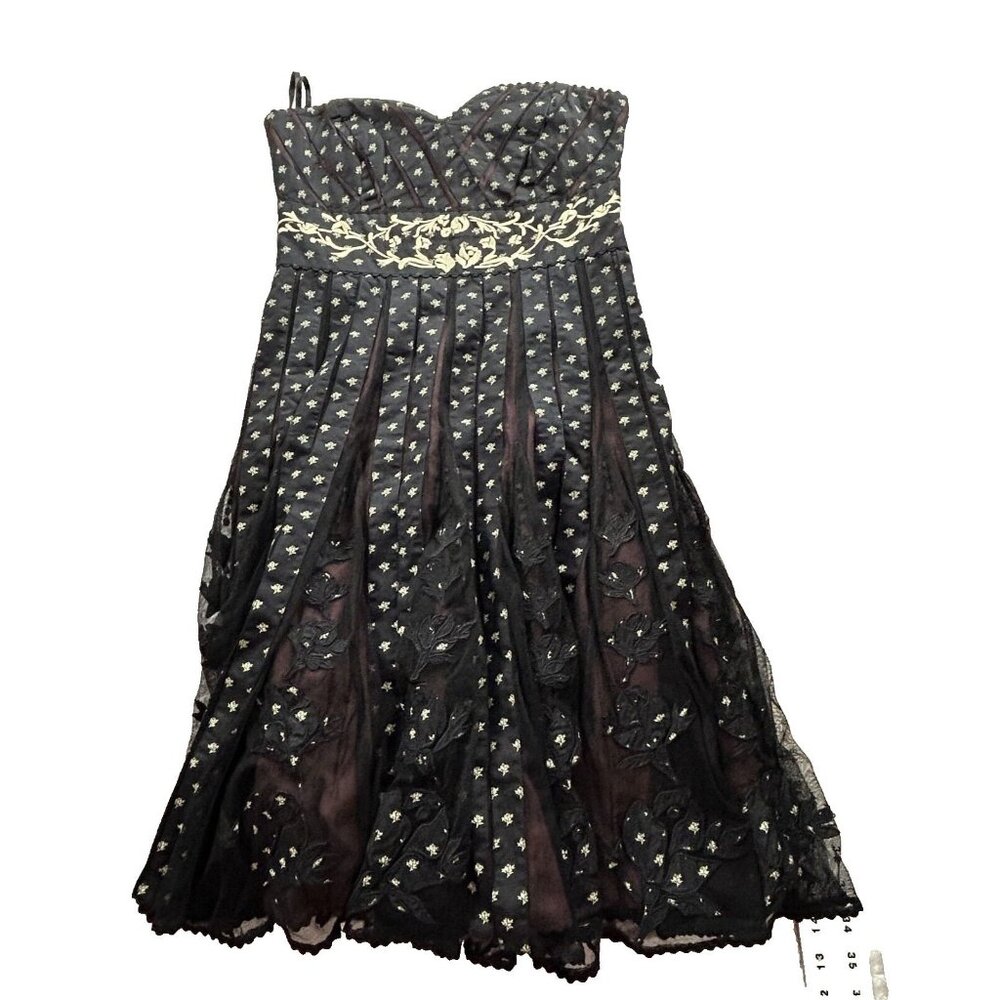 Lithe Anthropologie Women Strapless Floral Champagne Cocktail Dress Size 4 Black